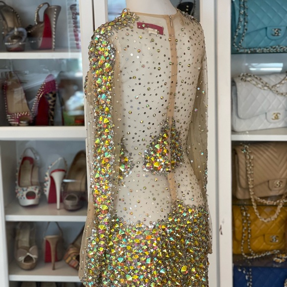 JOVANI 8 long sleeve shirt cocktail dress sheer mesh Crystal sequin NYE dress - Picture 10 of 14